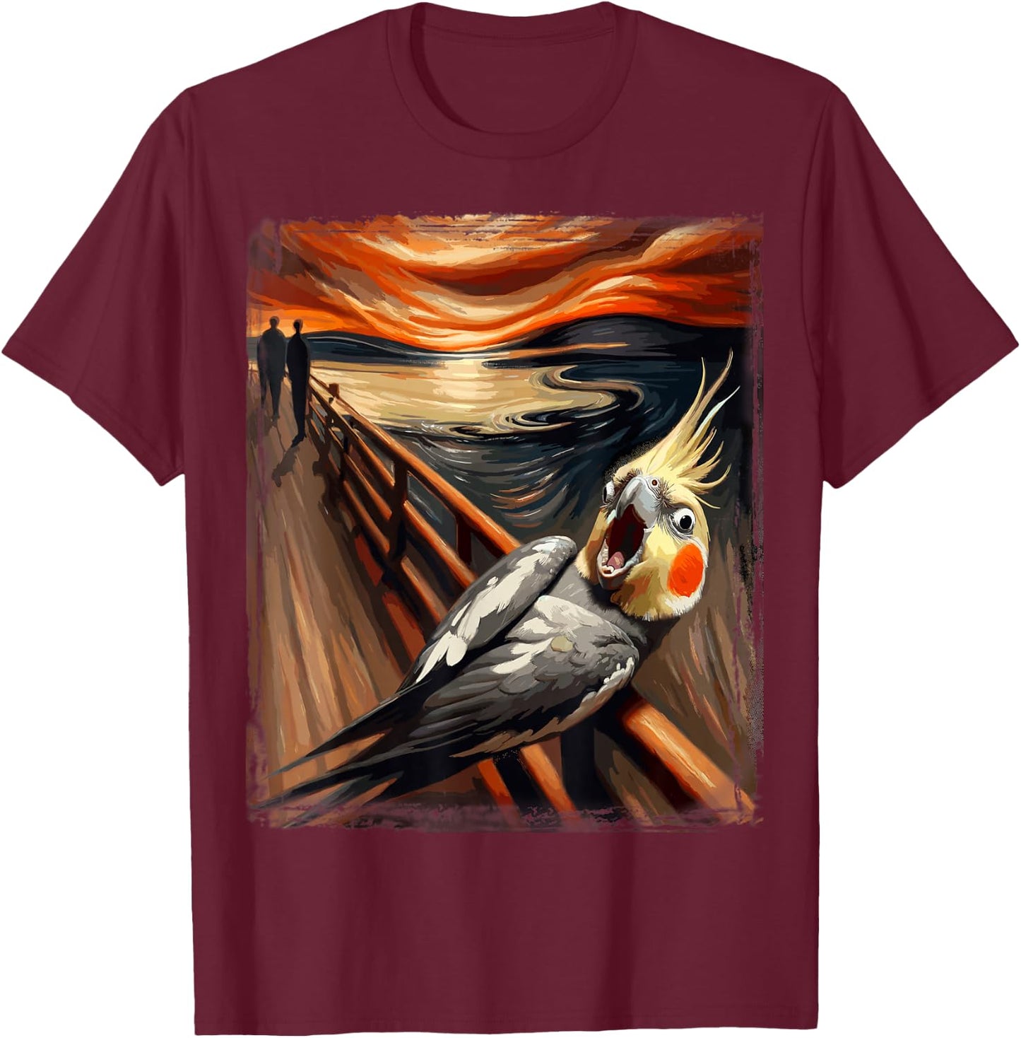 Artsy Scream Parody Funny Bird Lover Sunset Art Cockatiel T-Shirt - T-Shirt | Maroon