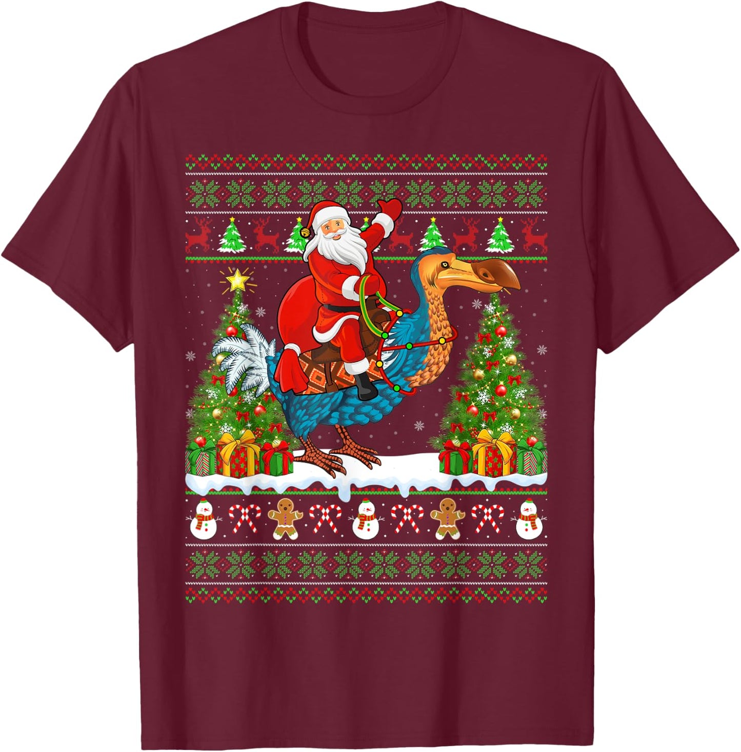 Dodo Bird Lover Funny Ugly Santa Riding Dodo Christmas T-Shirt - T-Shirt | Maroon