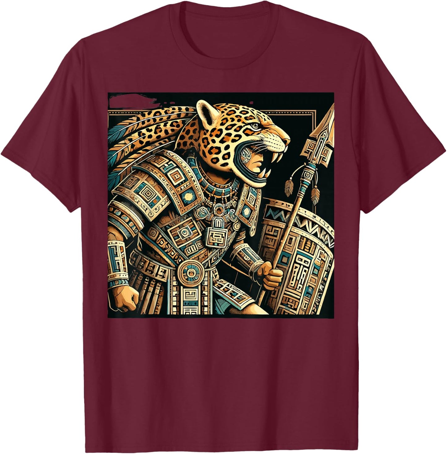 Penachos Aztecas Mexico Aztec Warrior Costume Mayan Jaguar T-Shirt - T-Shirt | Maroon