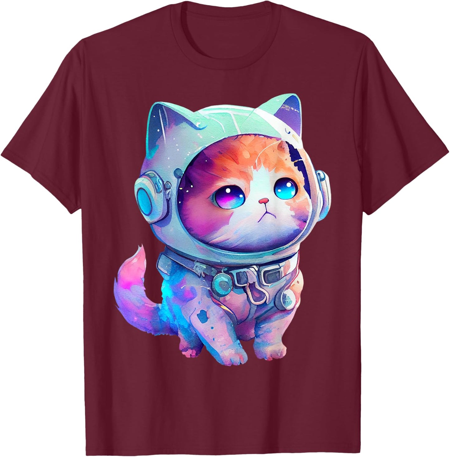 Funny Space Cat Gifts Men Women Kids Space Astronaut Cat T-Shirt - T-Shirt | Maroon