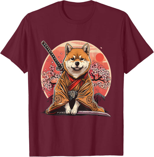 Samurai Akita Dog Anime Sakura Japanese Akita Dog Lover T-Shirt - T-Shirt | Maroon