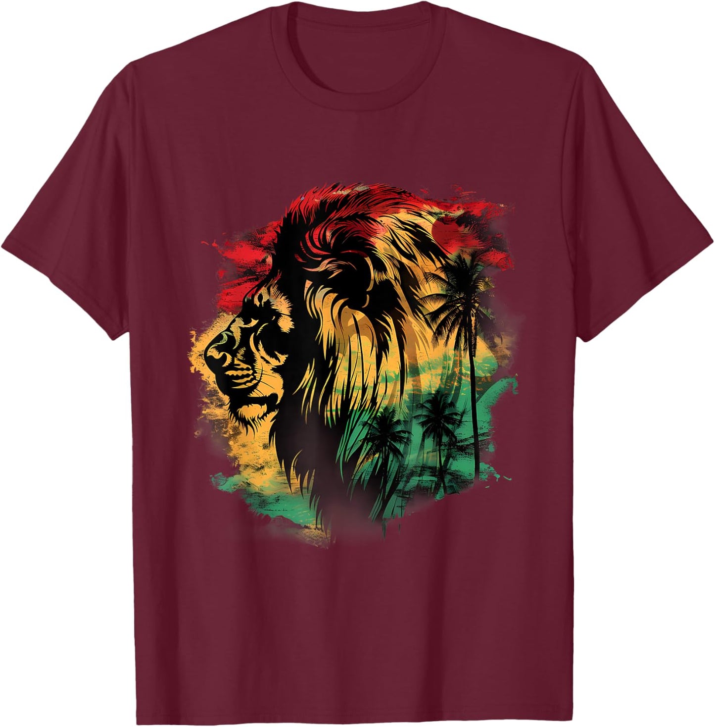 Rasta Reggae Lion Rastafarian Roots Lion Of Judah Jamaica T-Shirt - T-Shirt | Maroon