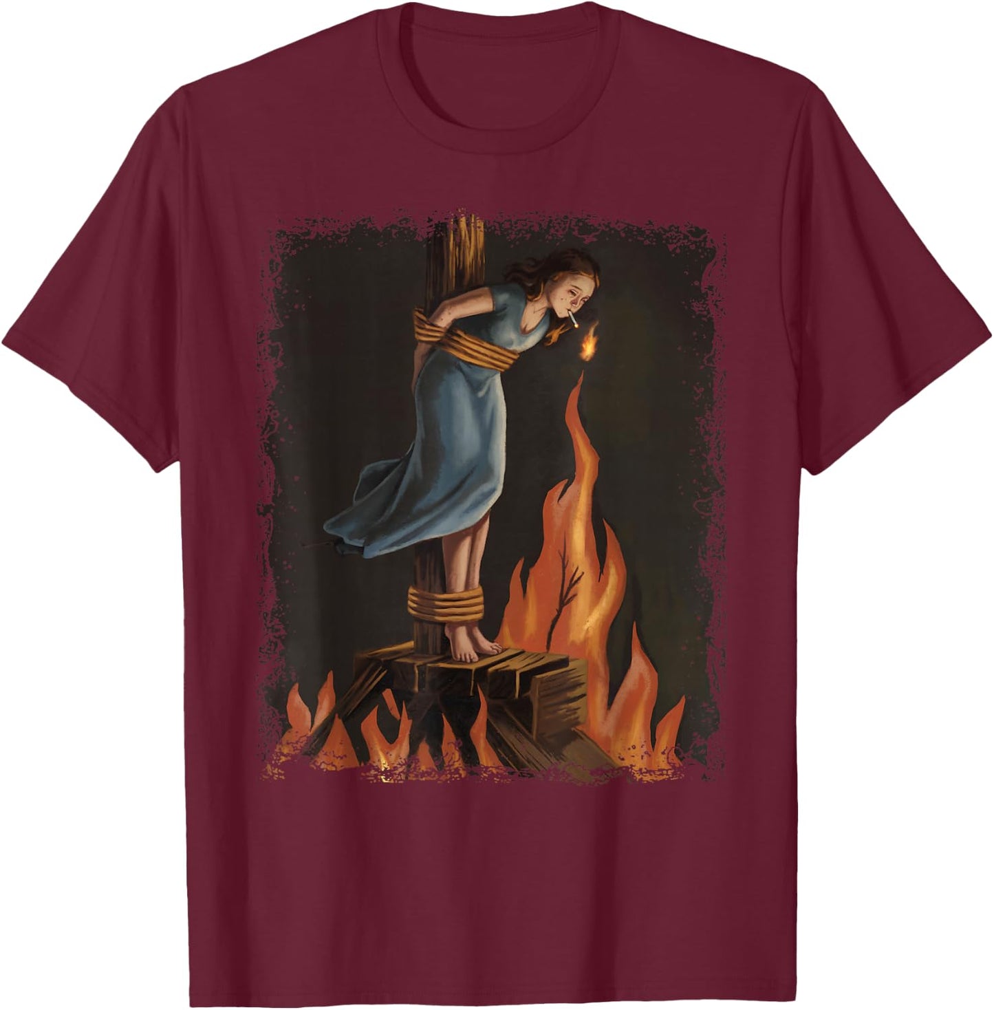 Witch Lighting Cigarette With Flames Occult Unholy Funny T-Shirt - T-Shirt | Maroon