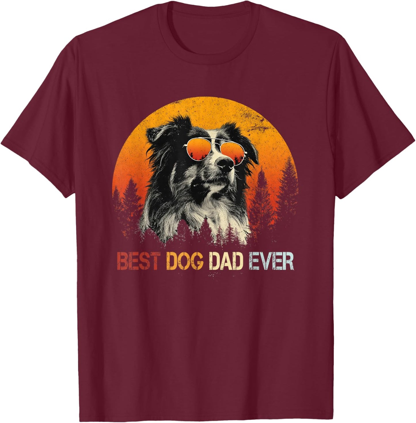 Retro Best Australian Shepherd Dog Dad Ever Fathers Day T-Shirt - T-Shirt | Maroon