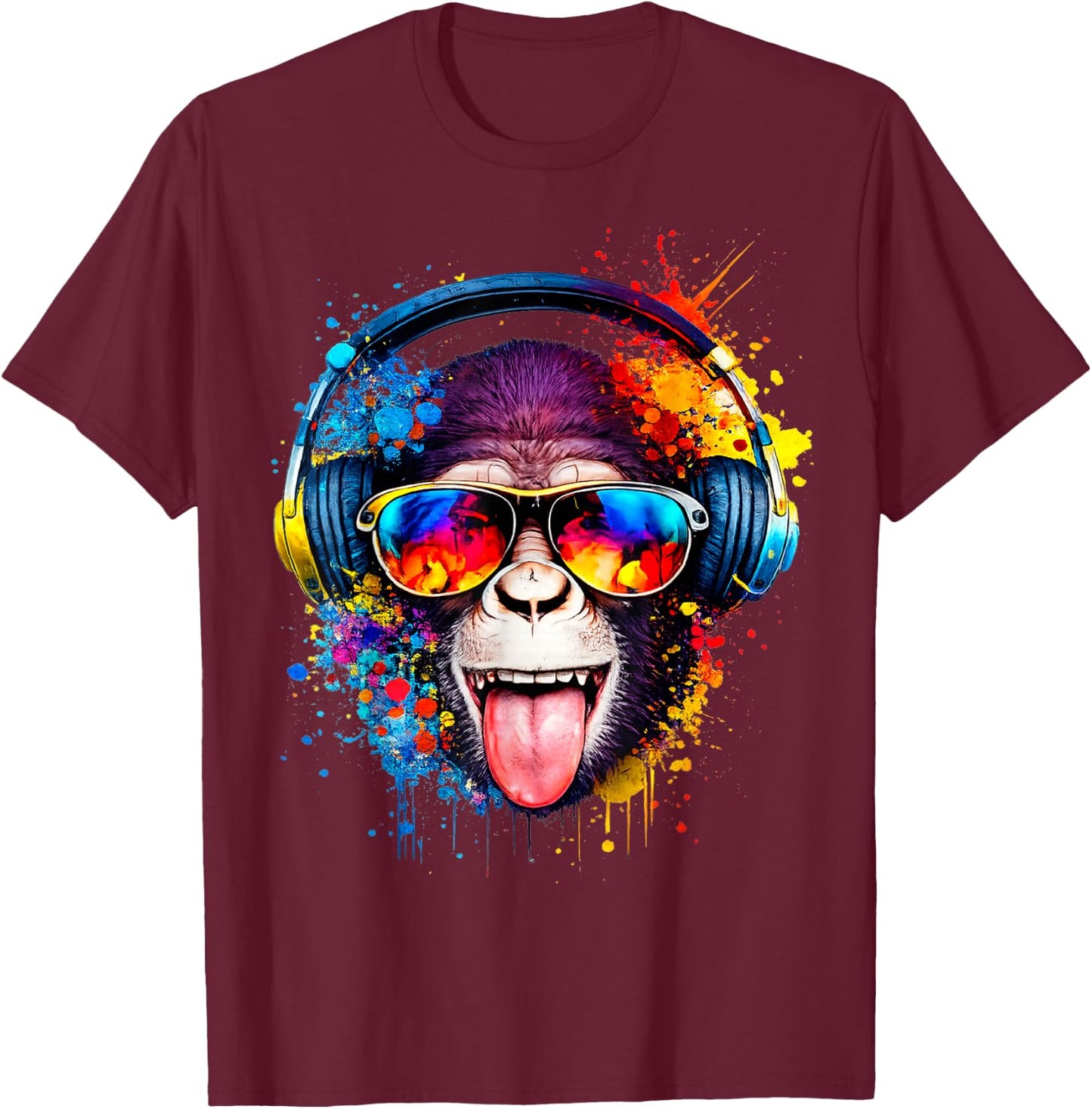 Monkey DJ mit Kopfhörer und Sonnenbrille T-Shirt - T-Shirt | Maroon