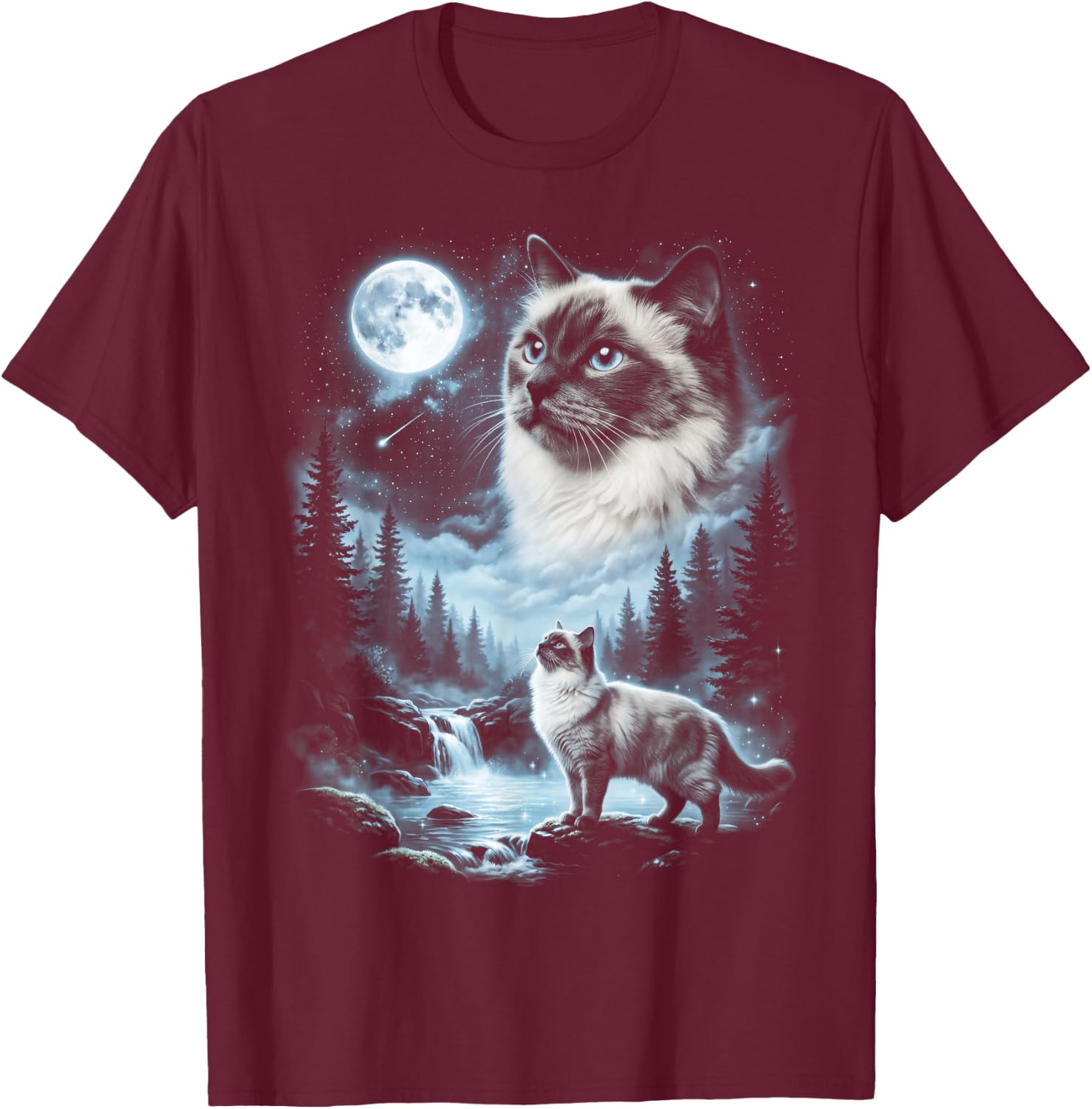 Ragdoll Cat Howling at Moon 90's Retro T-Shirt - T-Shirt | Maroon