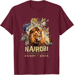 Animals in African Nairobi National Park Safari Kenya T-Shirt - T-Shirt | Maroon