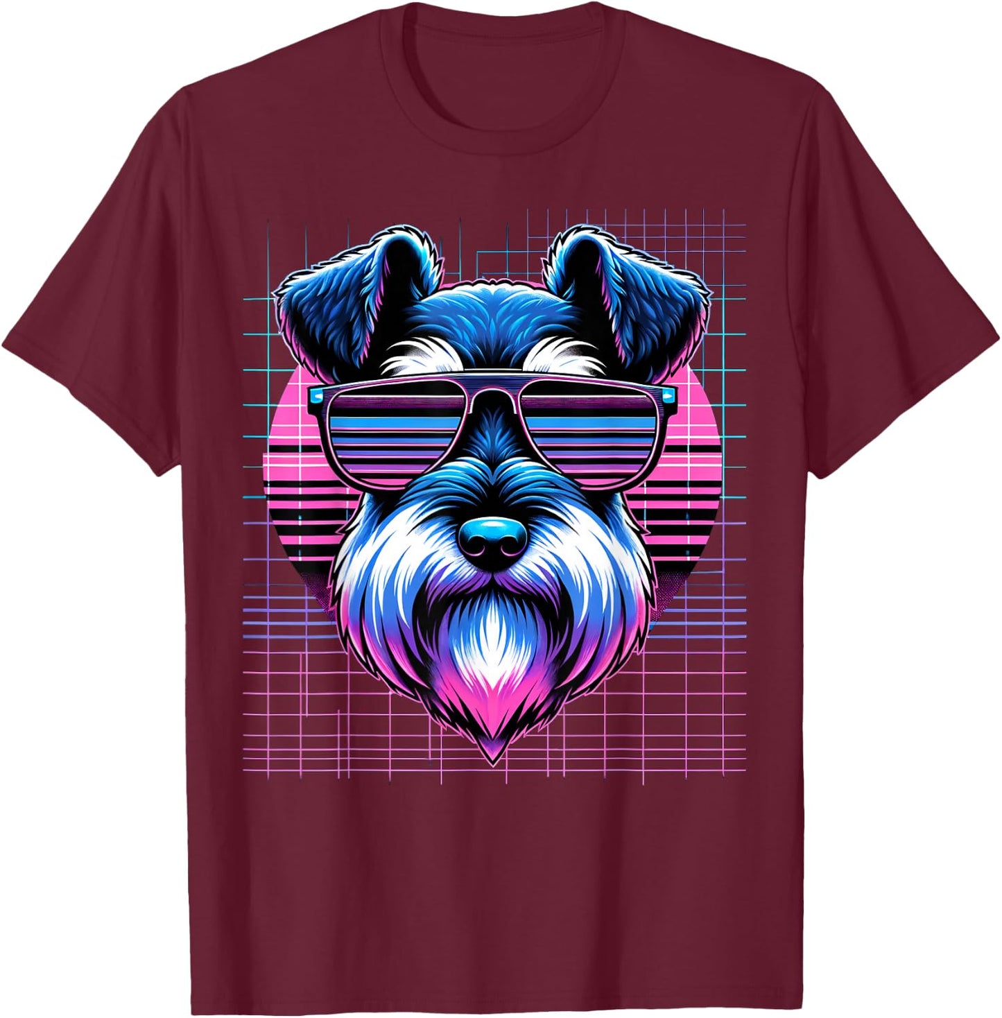 Vaporwave Synthwave Mini Schnauzer Retro Miniature Schnauzer T-Shirt - T-Shirt | Maroon