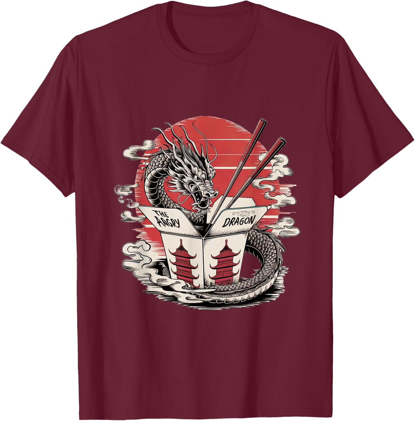 Angry Dragon Takeout – Asian Food Box & Ramen Dragon Design T-Shirt - T-Shirt | Maroon