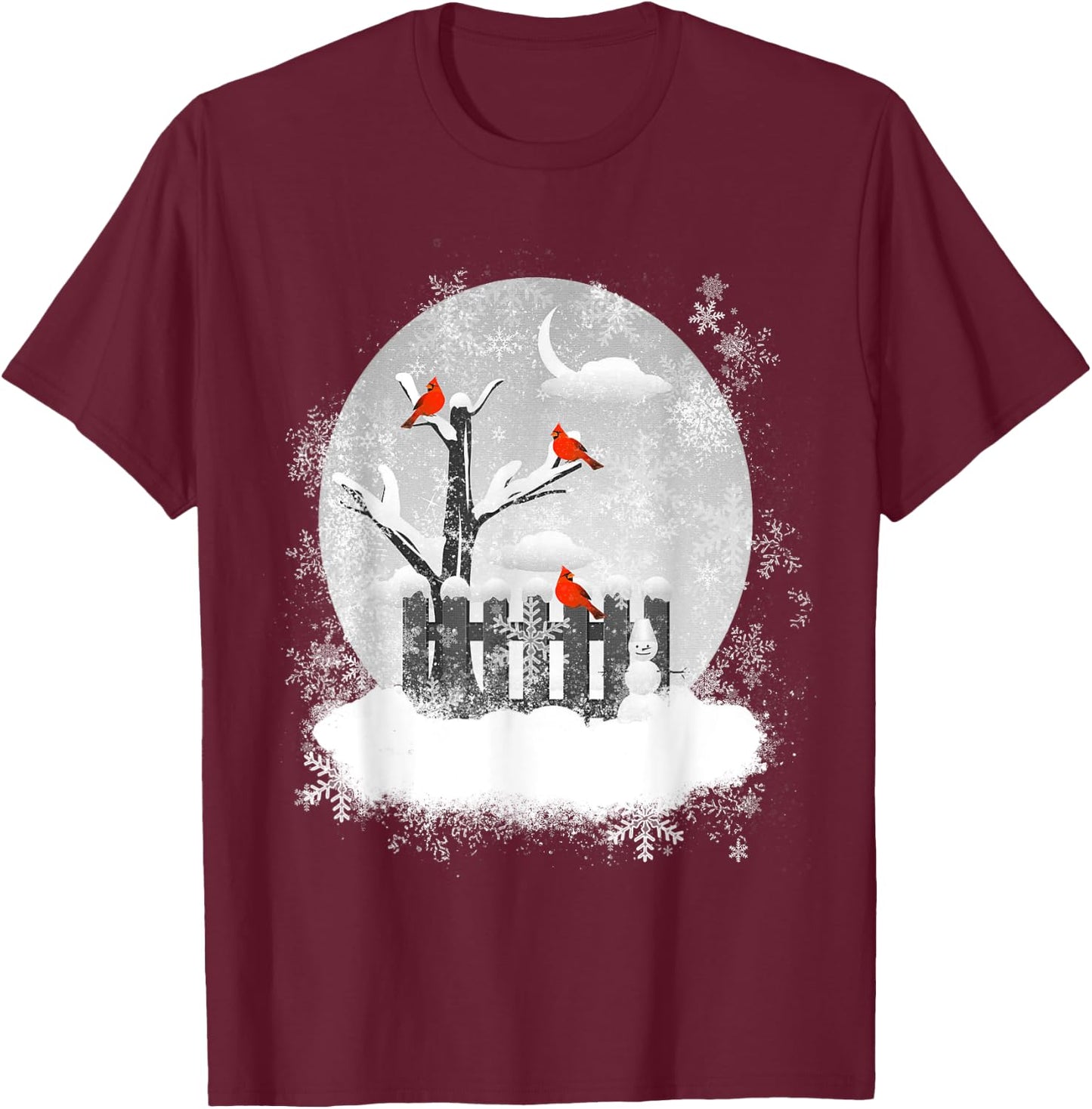 Red Cardinal Birds Winter Scene T-Shirt - T-Shirt | Maroon