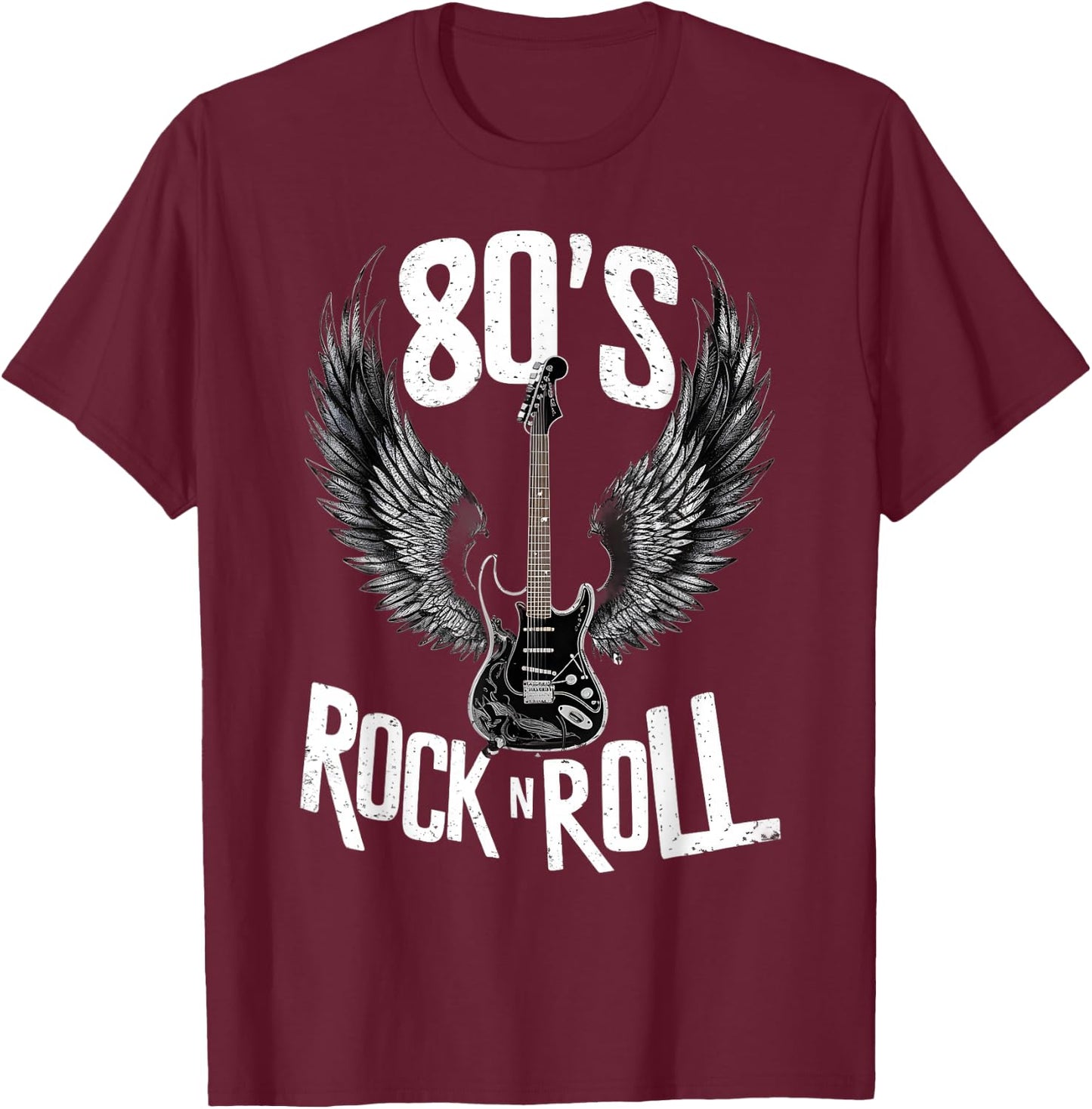 Vintage Guitar Wings, Music Rock & Roll Retro 70s & 80s , Black, S T-Shirt - T-Shirt | Maroon