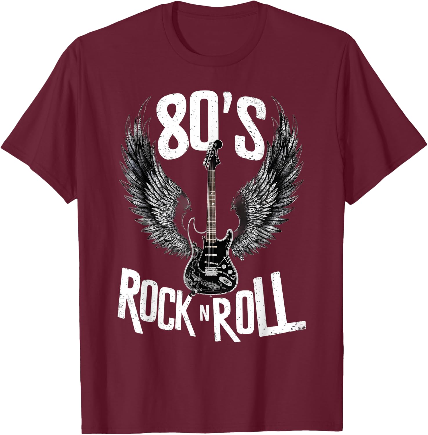 Vintage Guitar Wings, Music Rock & Roll Retro 70s & 80s , Black, S T-Shirt - T-Shirt | Maroon