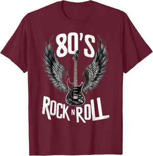 Vintage Guitar Wings, Music Rock & Roll Retro 70s & 80s , Black, S T-Shirt - T-Shirt | Maroon