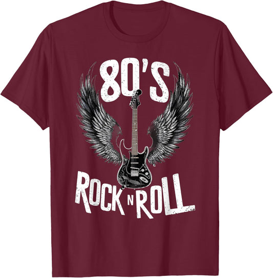 Vintage Guitar Wings, Music Rock & Roll Retro 70s & 80s , Black, S T-Shirt - T-Shirt | Maroon