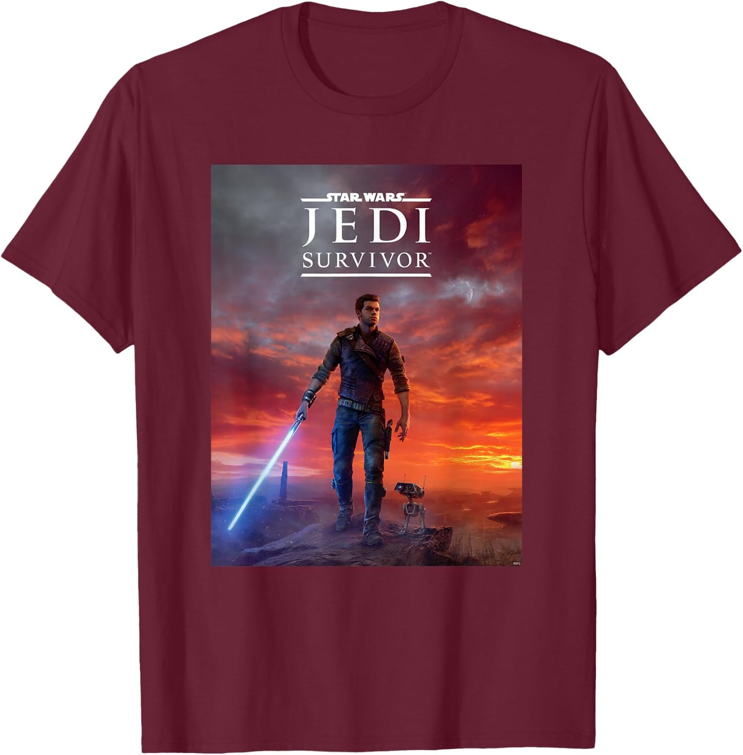 Star Wars Jedi: Survivor Cal Kestis BD-1 Game Poster Art T-Shirt - T-Shirt | Maroon