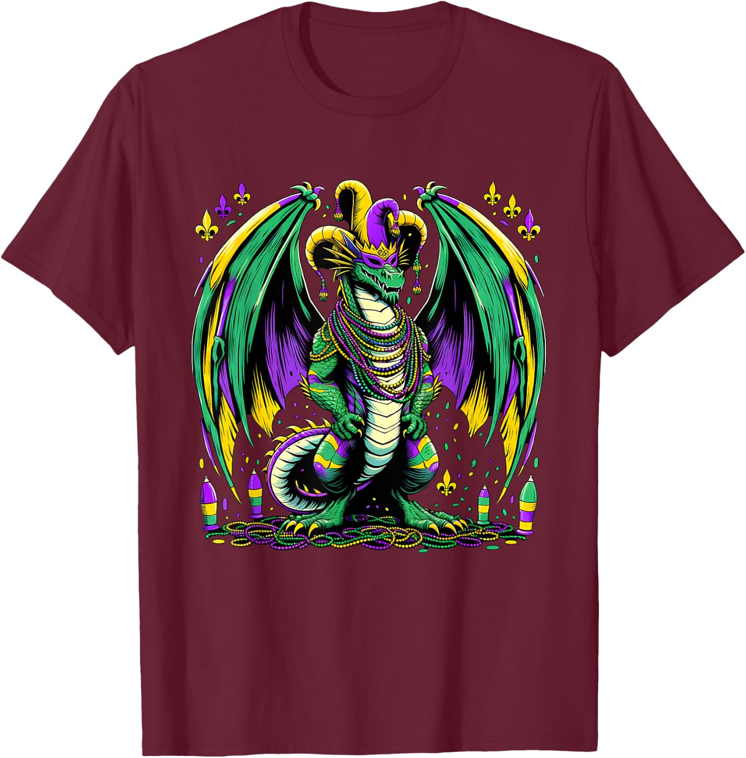 Mardi Gras Dragon Jester T-Shirt - T-Shirt | Maroon
