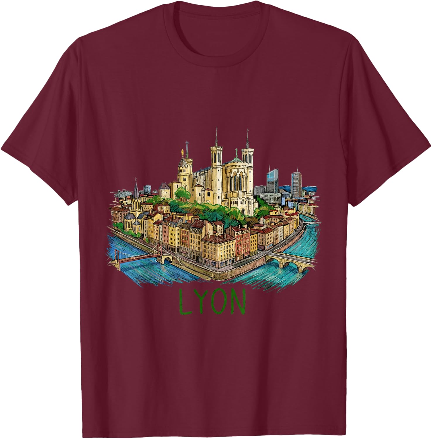 Lyon Frankreich Reise-Souvenir historische Stadt Wahrzeichen Geschenk T-Shirt - T-Shirt | Maroon