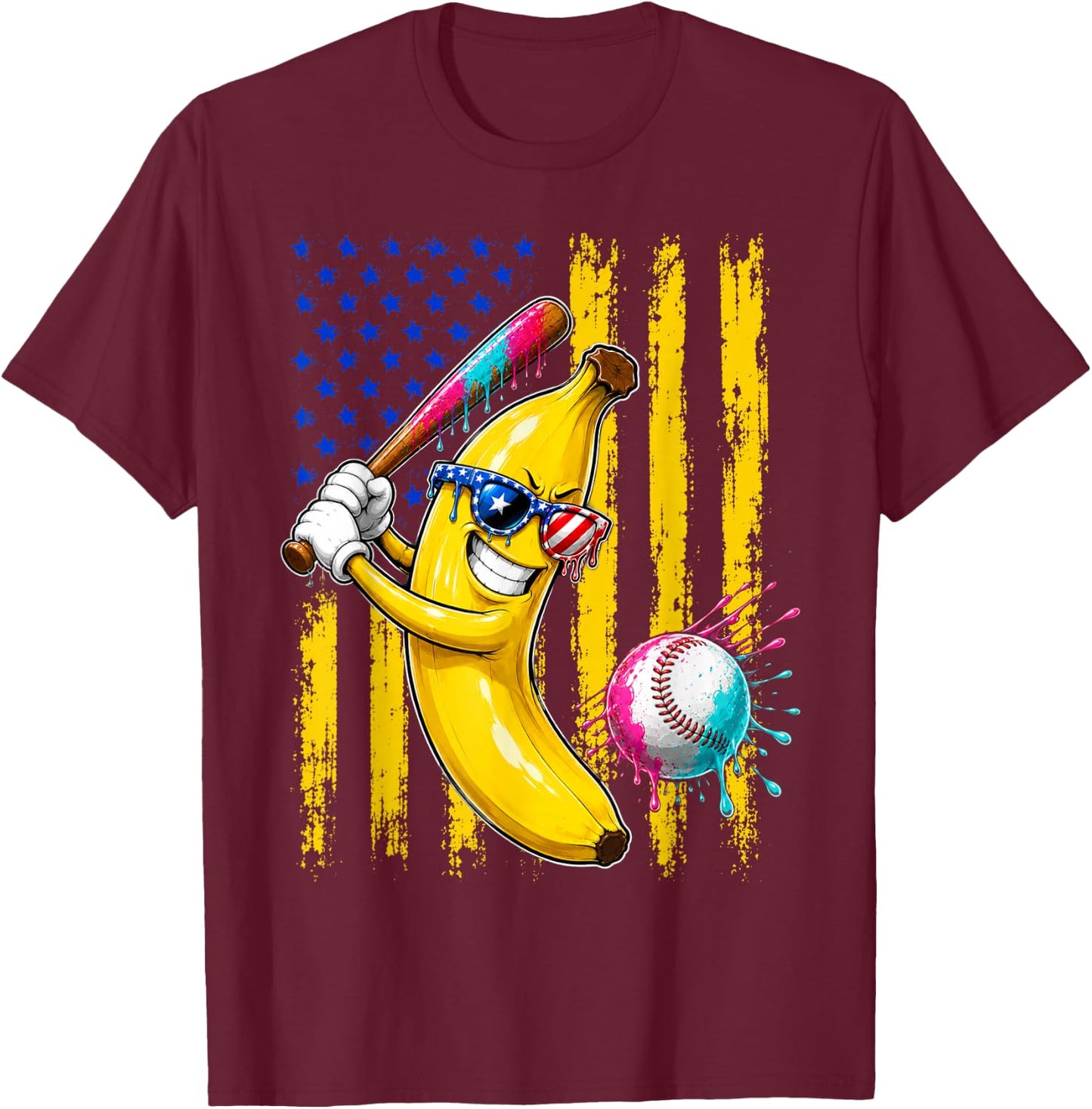Funny Banana Drip American Flag T-Shirt - T-Shirt | Maroon