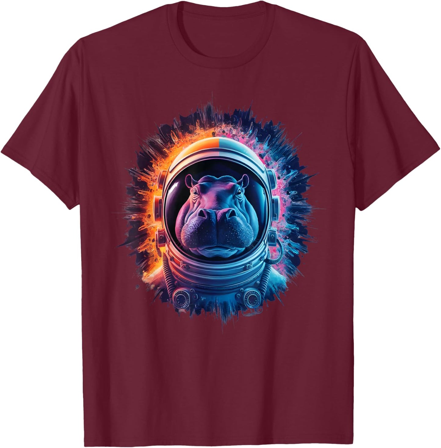Hippo Men Woman Hippo Colorful Space Astronaut Hippo T-Shirt - T-Shirt | Maroon