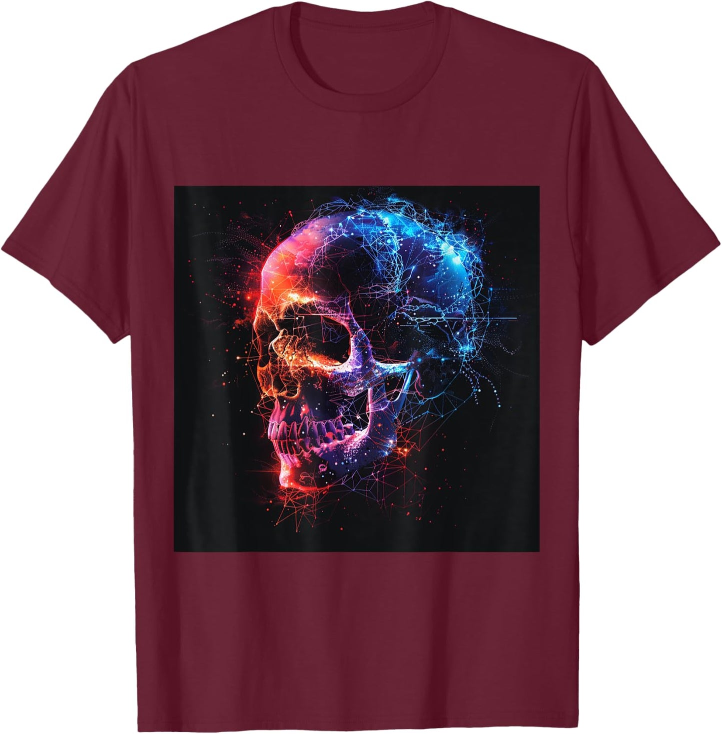 Skeleton Skull Biker Rocker Skull Punk Rock , Black, S T-Shirt - T-Shirt | Maroon