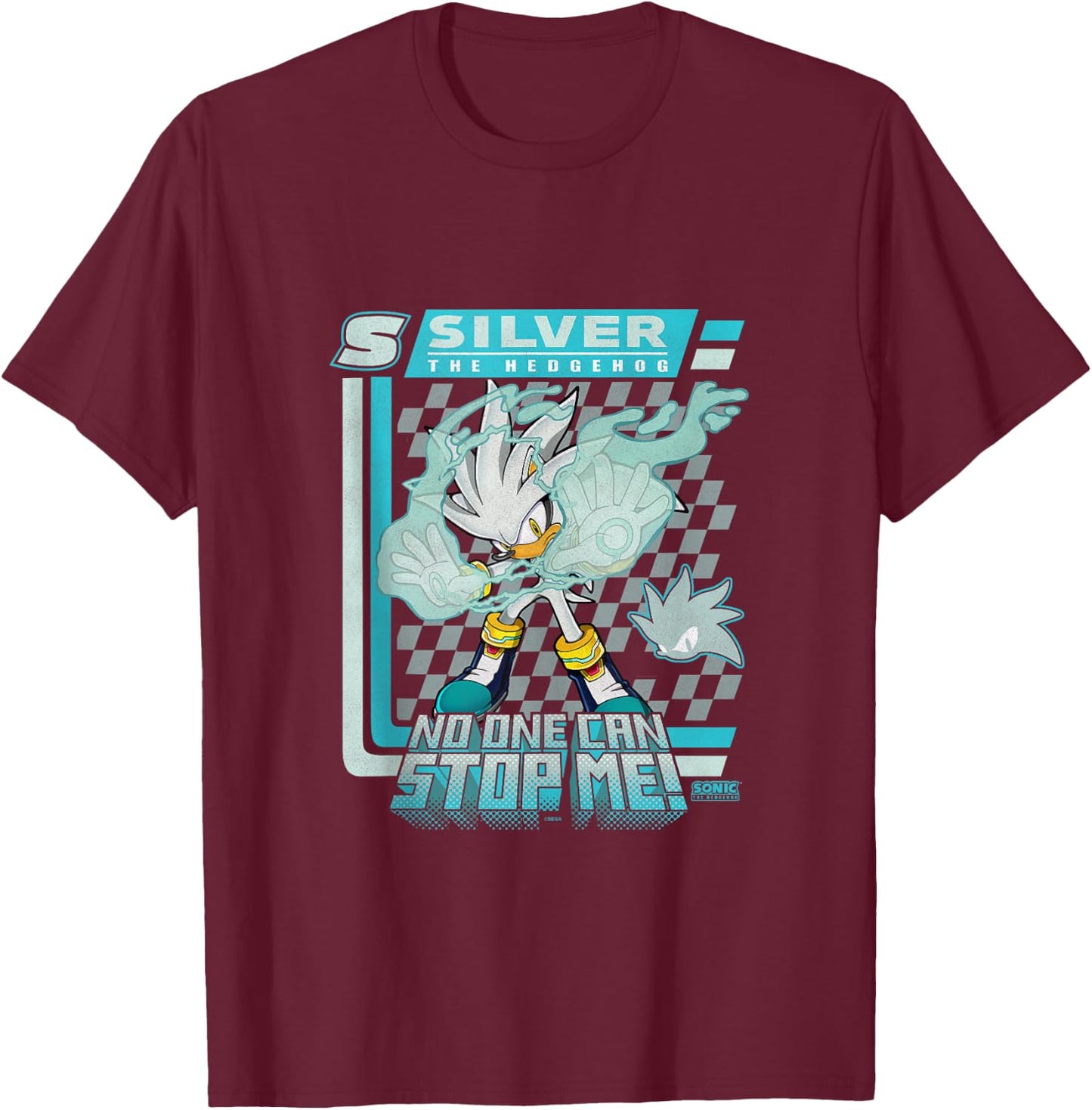 Sonic The Hedgehog Silver The Hedgehog Racing Poster T-Shirt - T-Shirt | Maroon