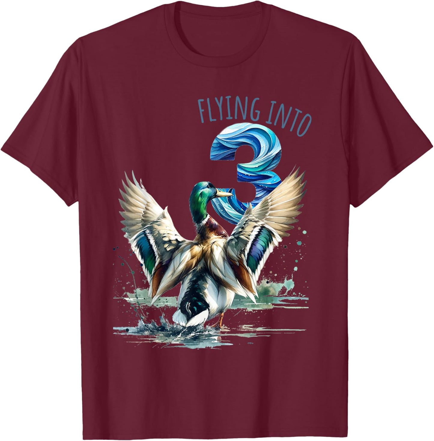 Flying into 3 Duck Hunting 3rd Birthday Party 3 Year Old T-Shirt - T-Shirt | Maroon