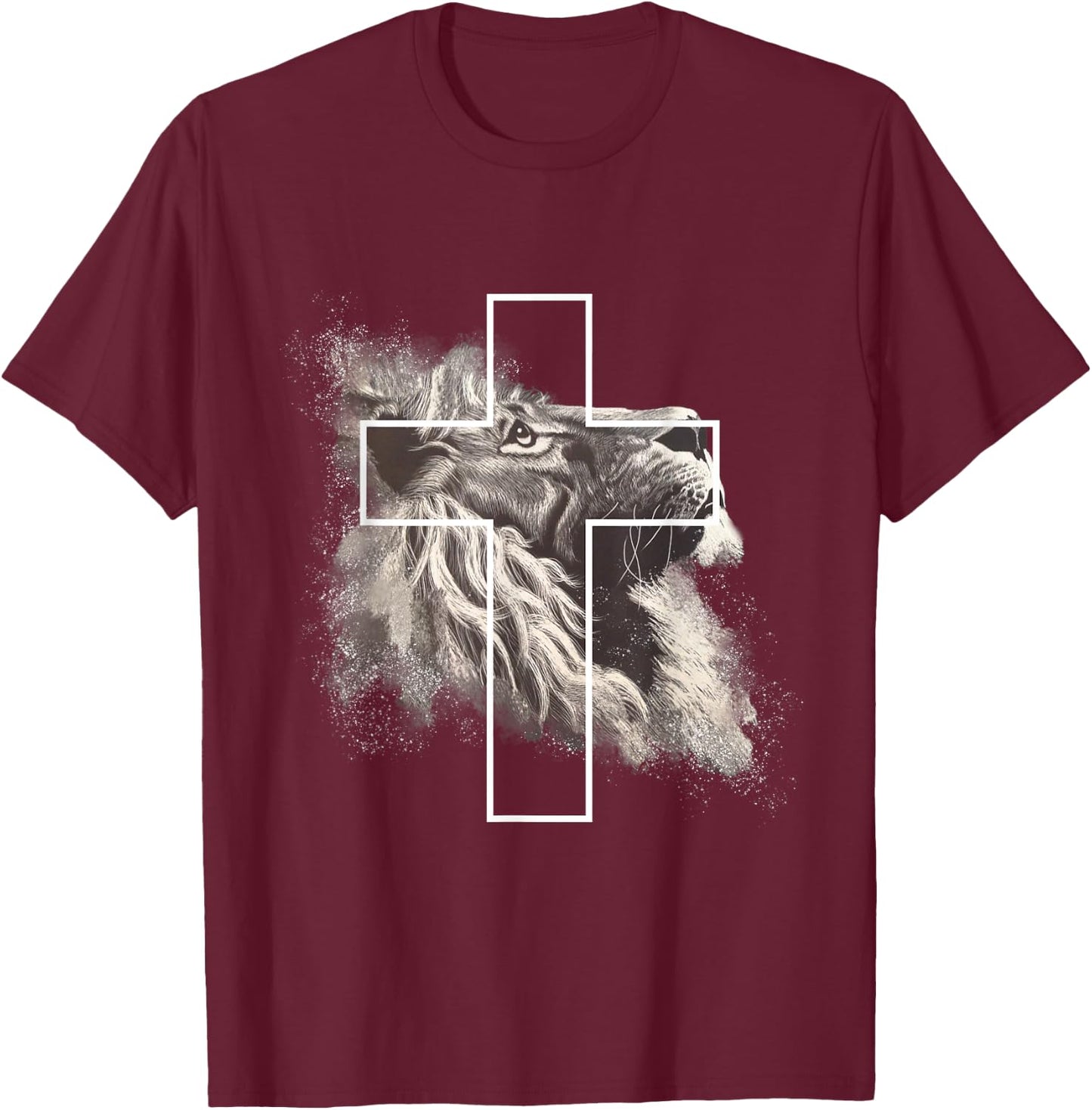 Jesus Lion of Judah, Christian Cross T-Shirt - T-Shirt | Maroon
