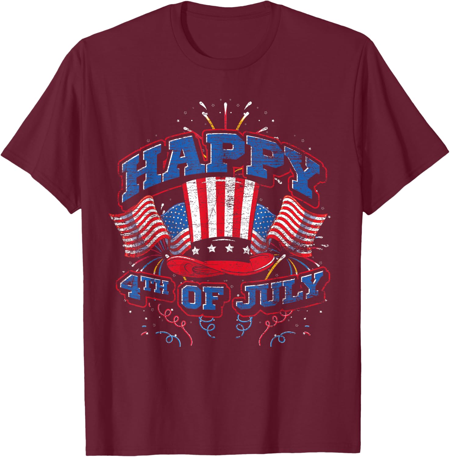 Happy 4th of July US Flag Liberty American 4th of July T-Shirt - T-Shirt | Maroon