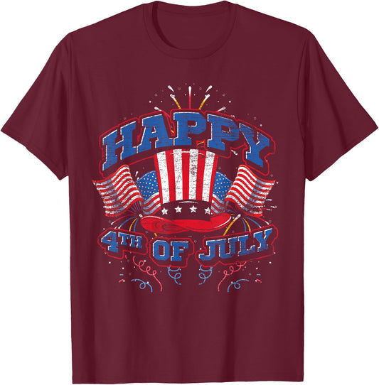 Happy 4th of July US Flag Liberty American 4th of July T-Shirt - T-Shirt | Maroon