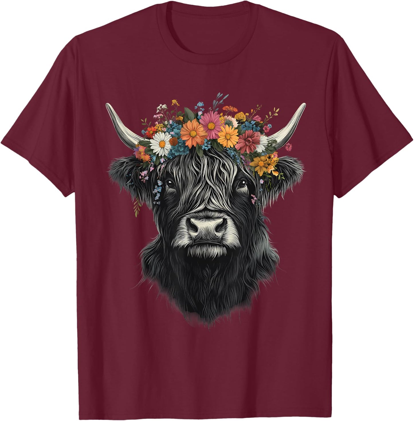 Scottish Highland Cow Messy Bun Scottish Highlander Cow T-Shirt - T-Shirt | Maroon