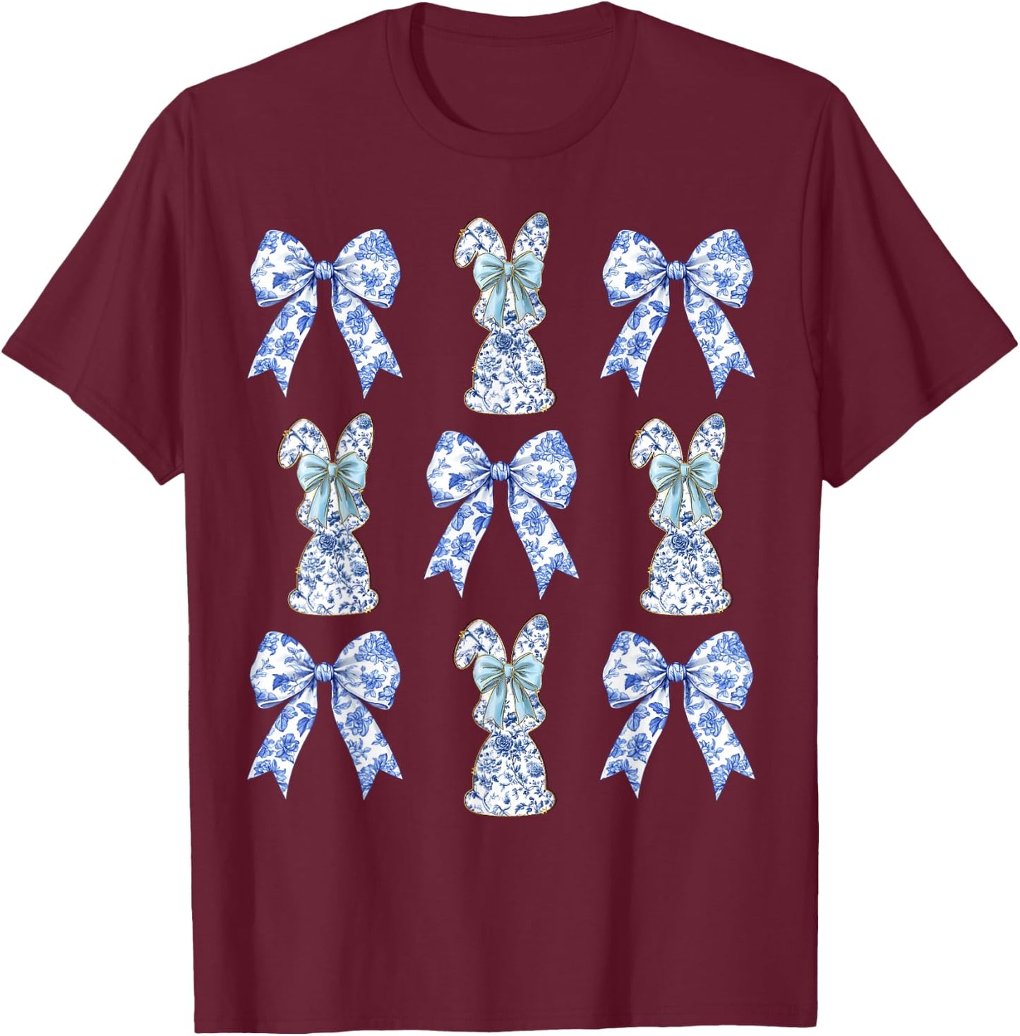 Easter Bunny Coquette Cowgirl Bows Y2K Teen Girls Top T-Shirt - T-Shirt | Maroon