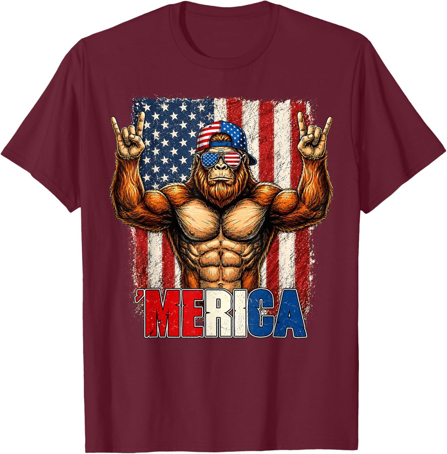 4th of July Merica Bigfoot USA Men T-Shirt - T-Shirt | Maroon