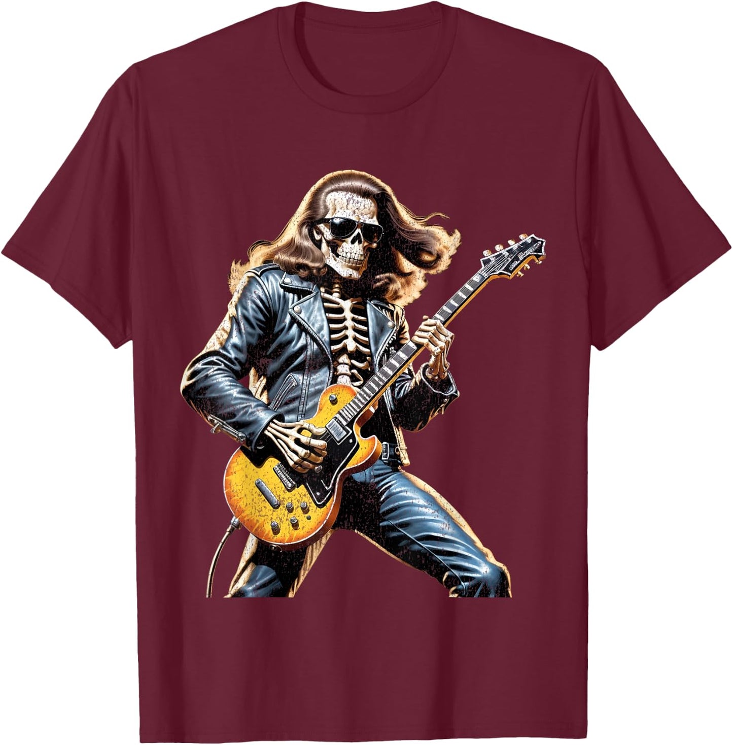 Skeleton Playing Guitar Rock and Roll Band Vintage Men Women T-Shirt - T-Shirt | Maroon