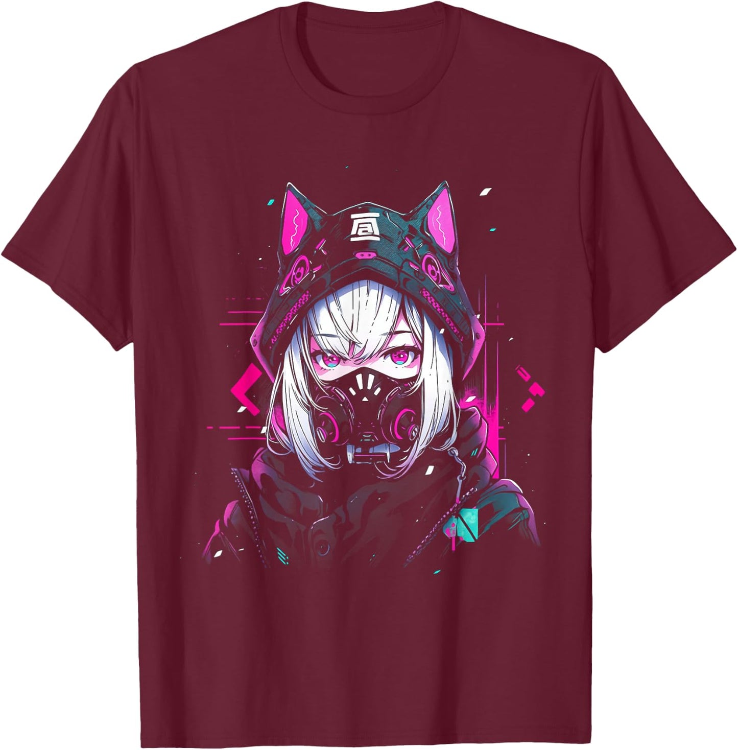 Anime Manga Cyberpunk Aesthetic Techwear Harajuku , black T-Shirt - T-Shirt | Maroon