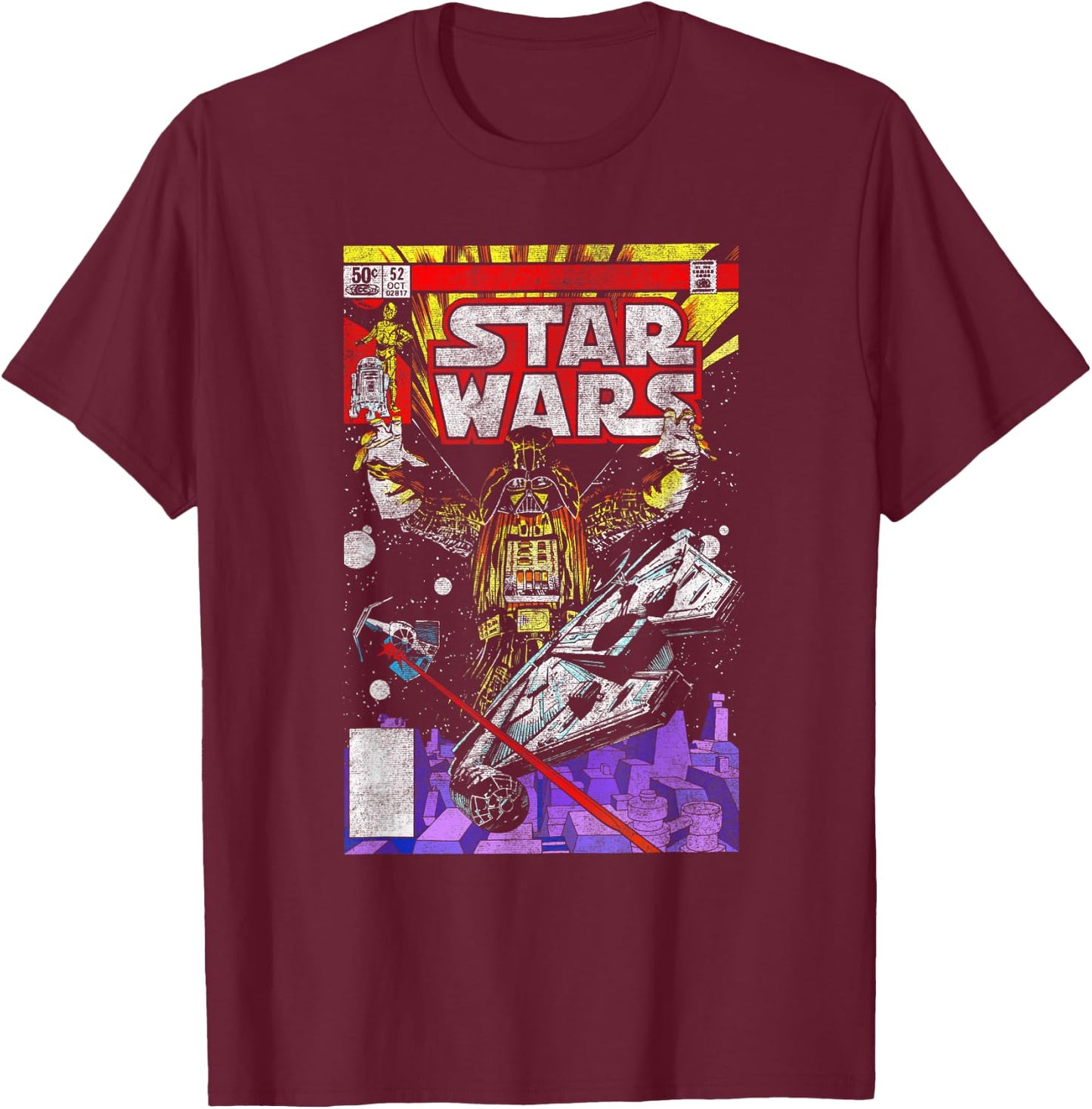 Star Wars Darth Vader Galaxy Retro Vintage Comic Style Cover T-Shirt - T-Shirt | Maroon