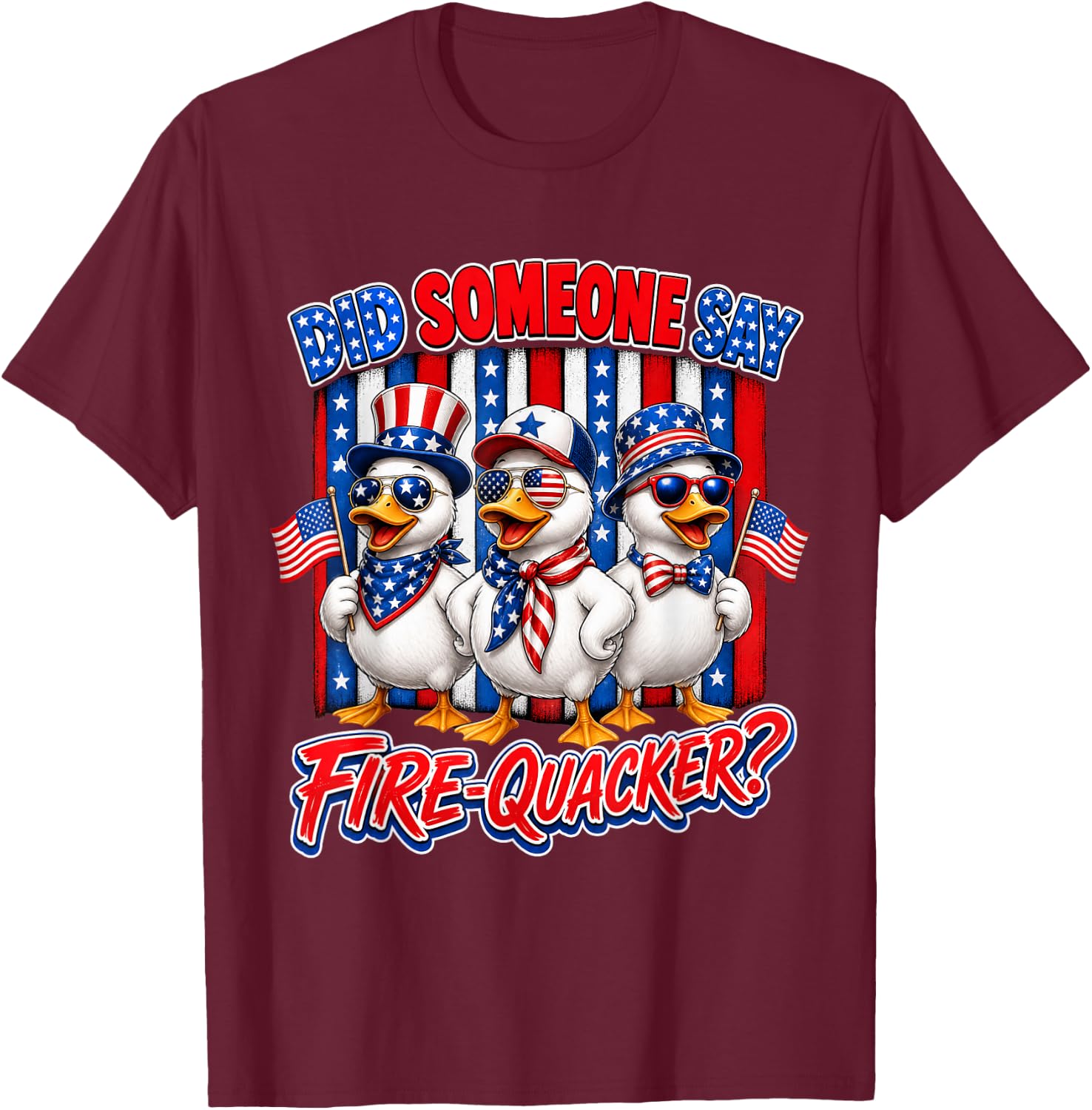 Firequacker Patriotic Duck American Flag 4th of July T-Shirt - T-Shirt | Maroon
