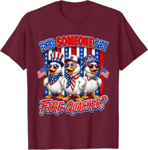 Firequacker Patriotic Duck American Flag 4th of July T-Shirt - T-Shirt | Maroon