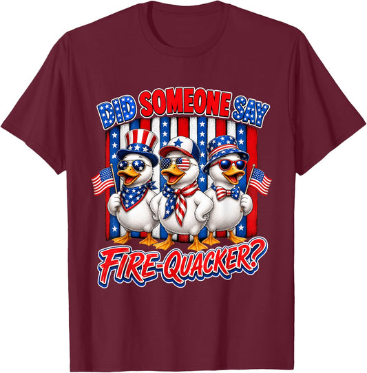 Firequacker Patriotic Duck American Flag 4th of July T-Shirt - T-Shirt | Maroon