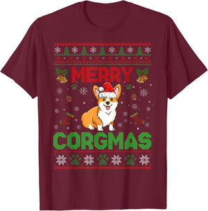 Corgi Christmas Sweater Cool Merry Corgmas Xmas T-Shirt - T-Shirt | Maroon