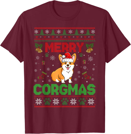 Corgi Christmas Sweater Cool Merry Corgmas Xmas T-Shirt - T-Shirt | Maroon