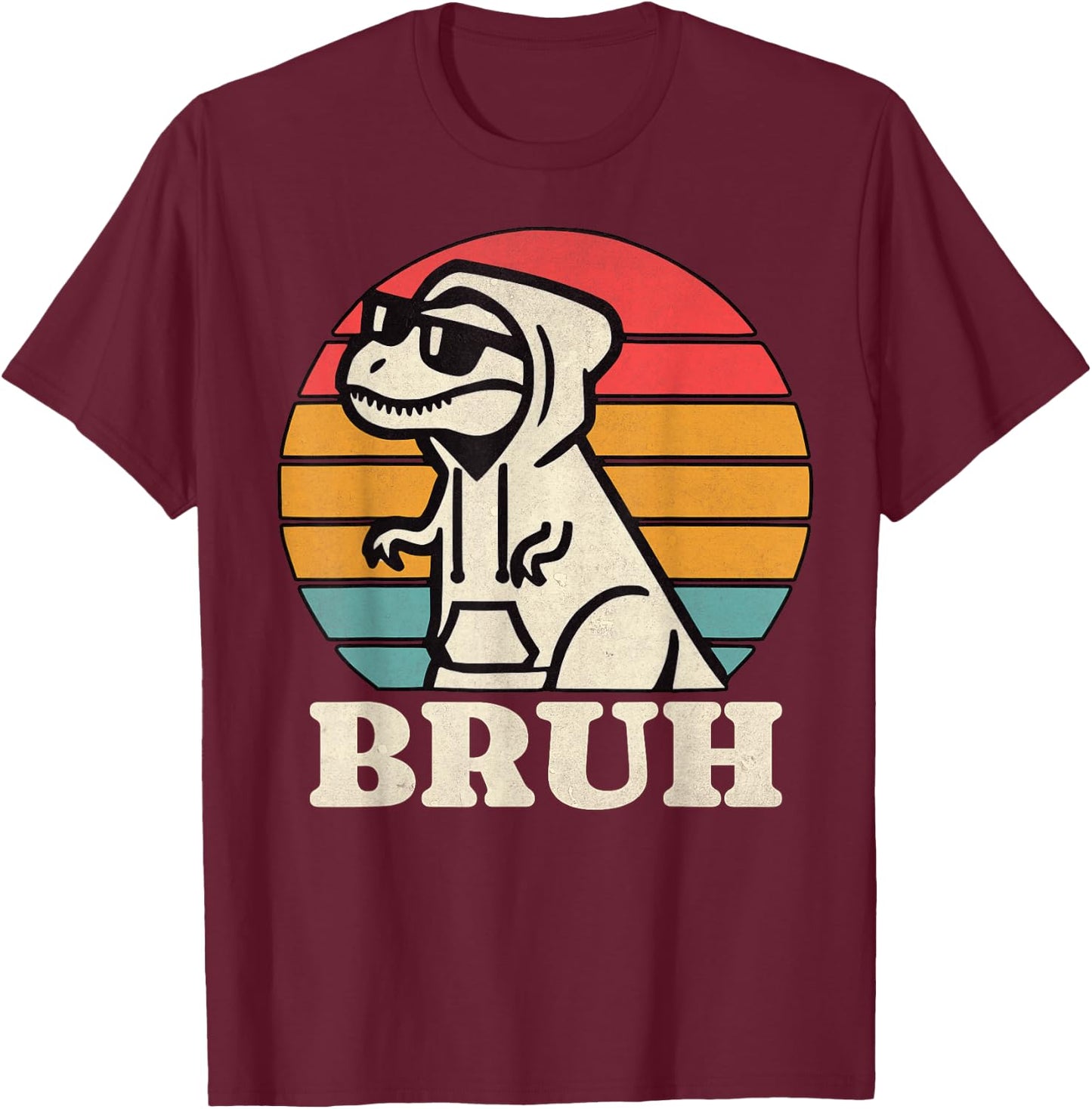 Retro Bruh T Rex Dinosaur Teen Sayings Teenage Boys Funny T-Shirt - T-Shirt | Maroon