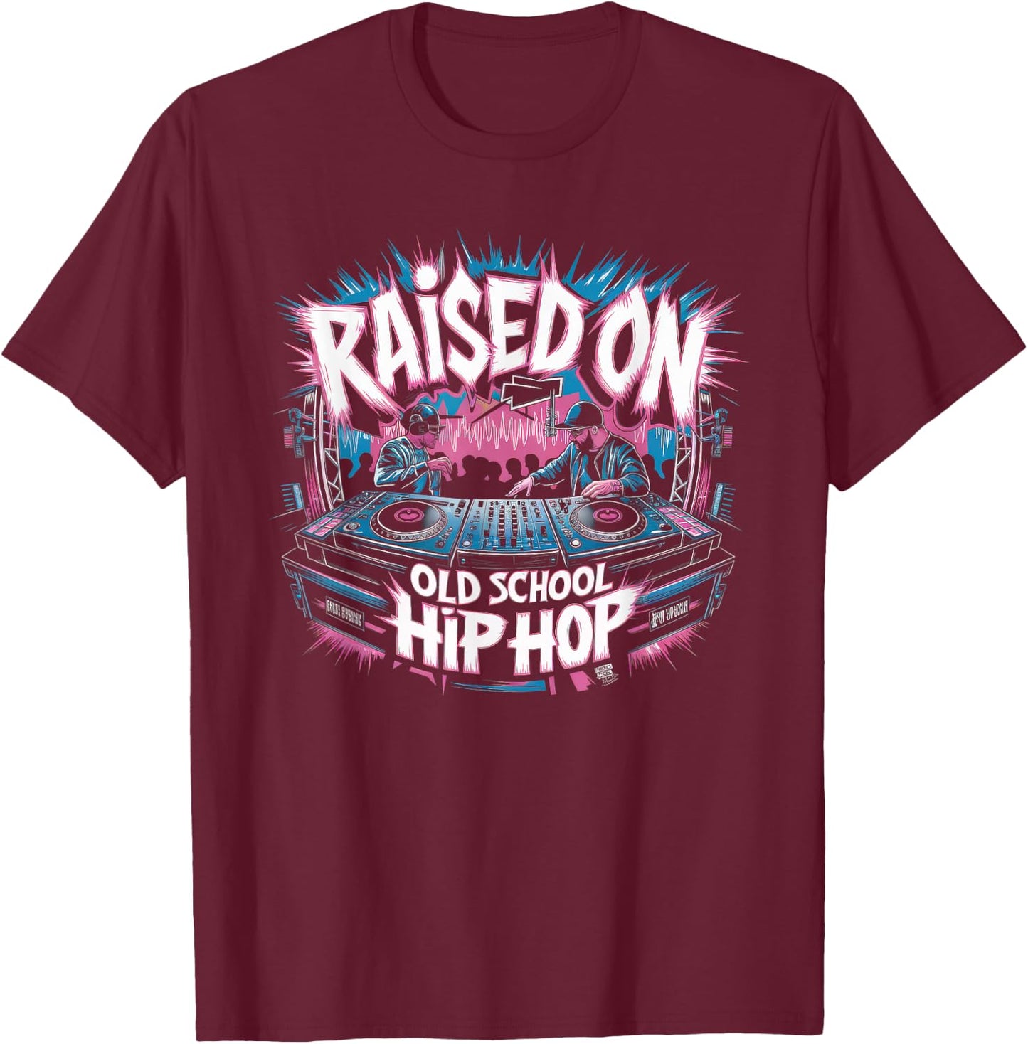 RAISED ON OLD SCHOOL Graffiti Rap HIP HOP Cassette T-Shirt - T-Shirt | Maroon