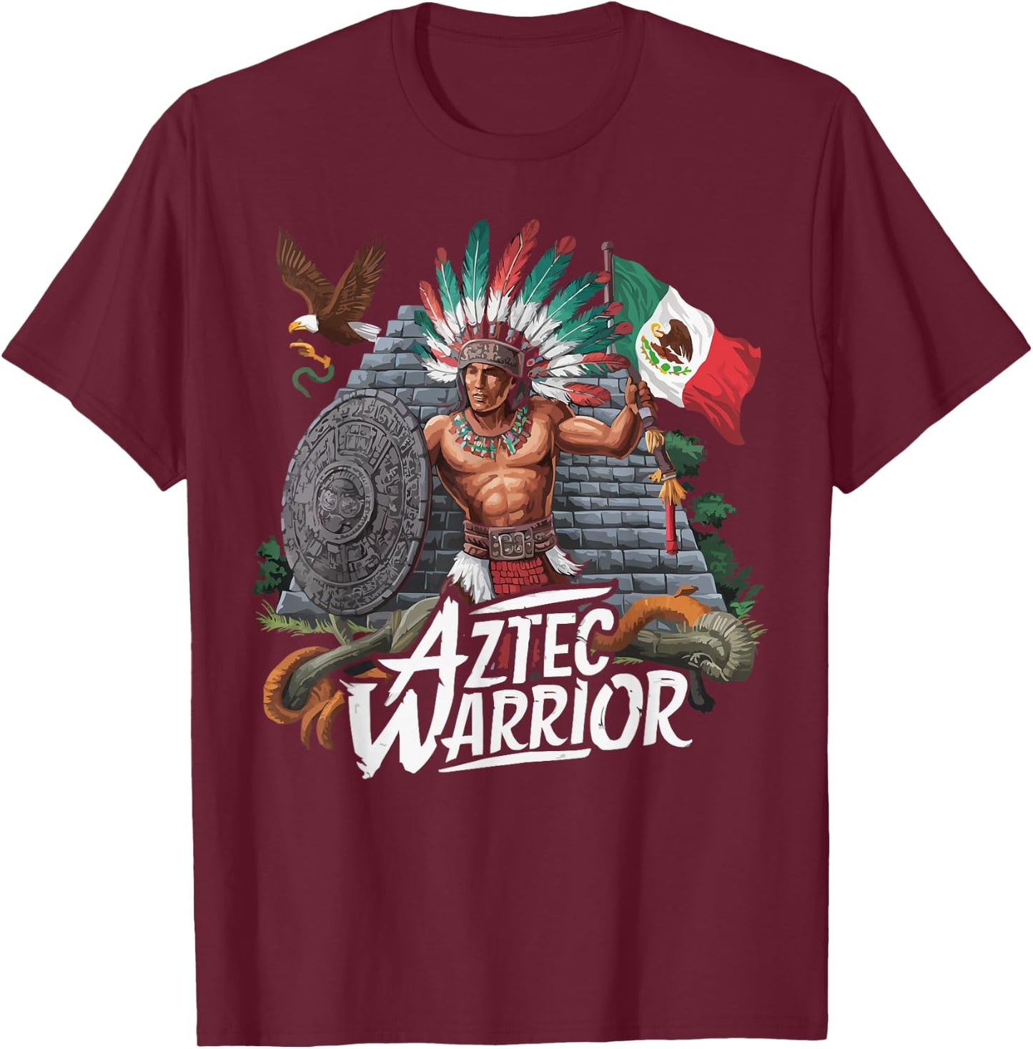 Aztec Warrior Mayan Indigenous Mexican Aztec Jaguar T-Shirt - T-Shirt | Maroon