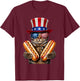 Cat Eating Hotdog 4th Of July American Flag Kitten Lover T-Shirt - T-Shirt | Maroon