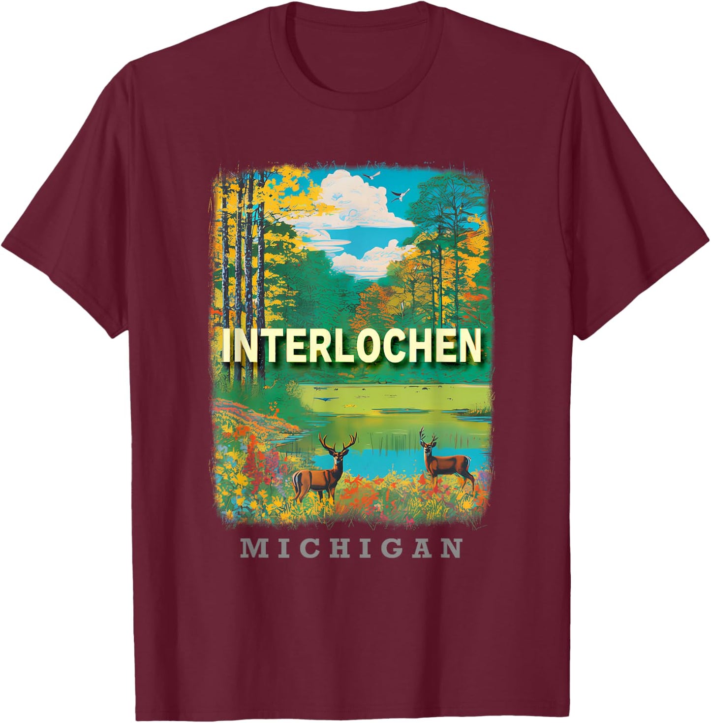 Interlochen Michigan MI Nature's Symphony SD284 T-Shirt - T-Shirt | Maroon