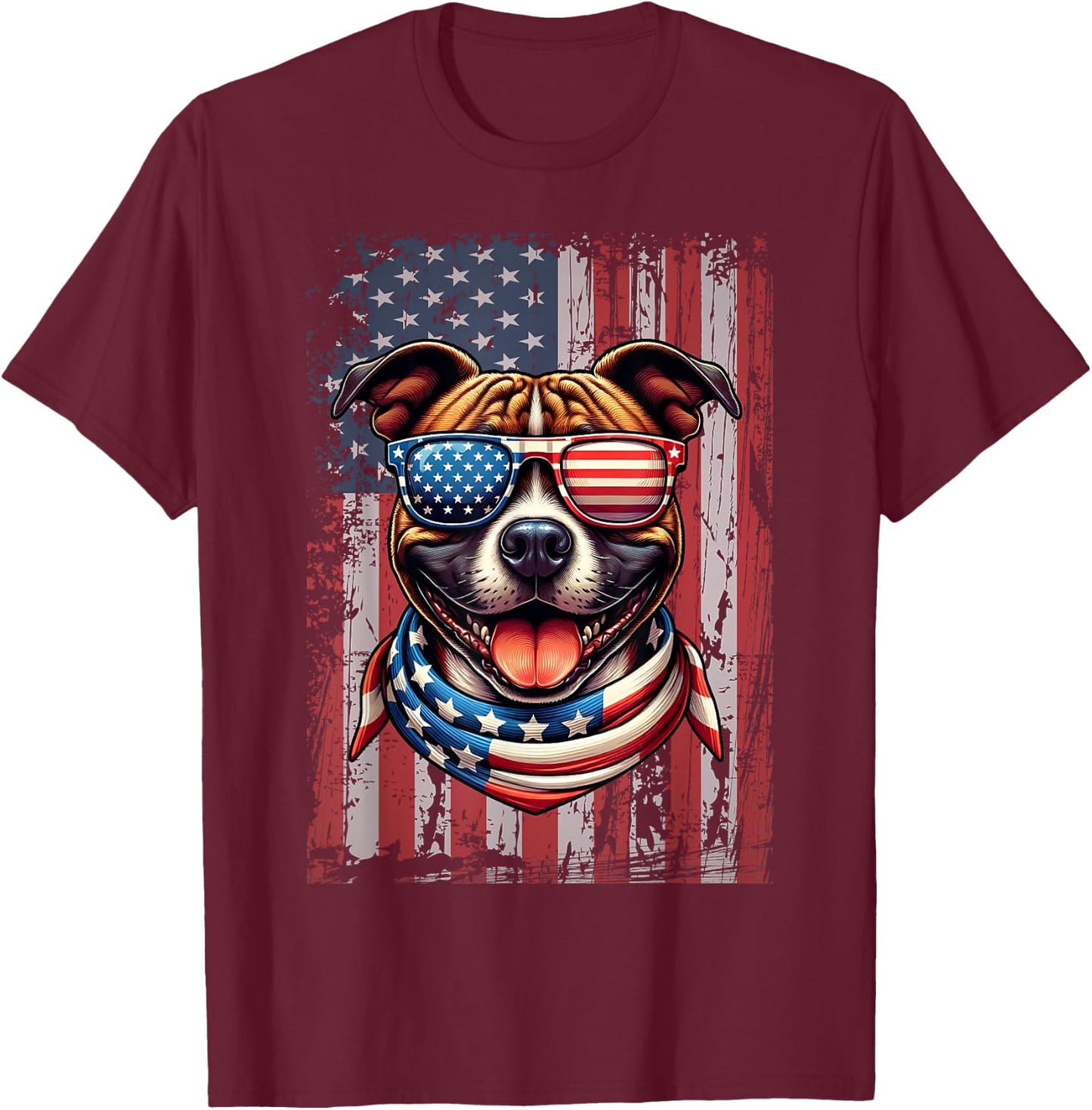 Staffordshire Bull Terrier Dog Flag 4th Of July Patriotic T-Shirt - T-Shirt | Maroon