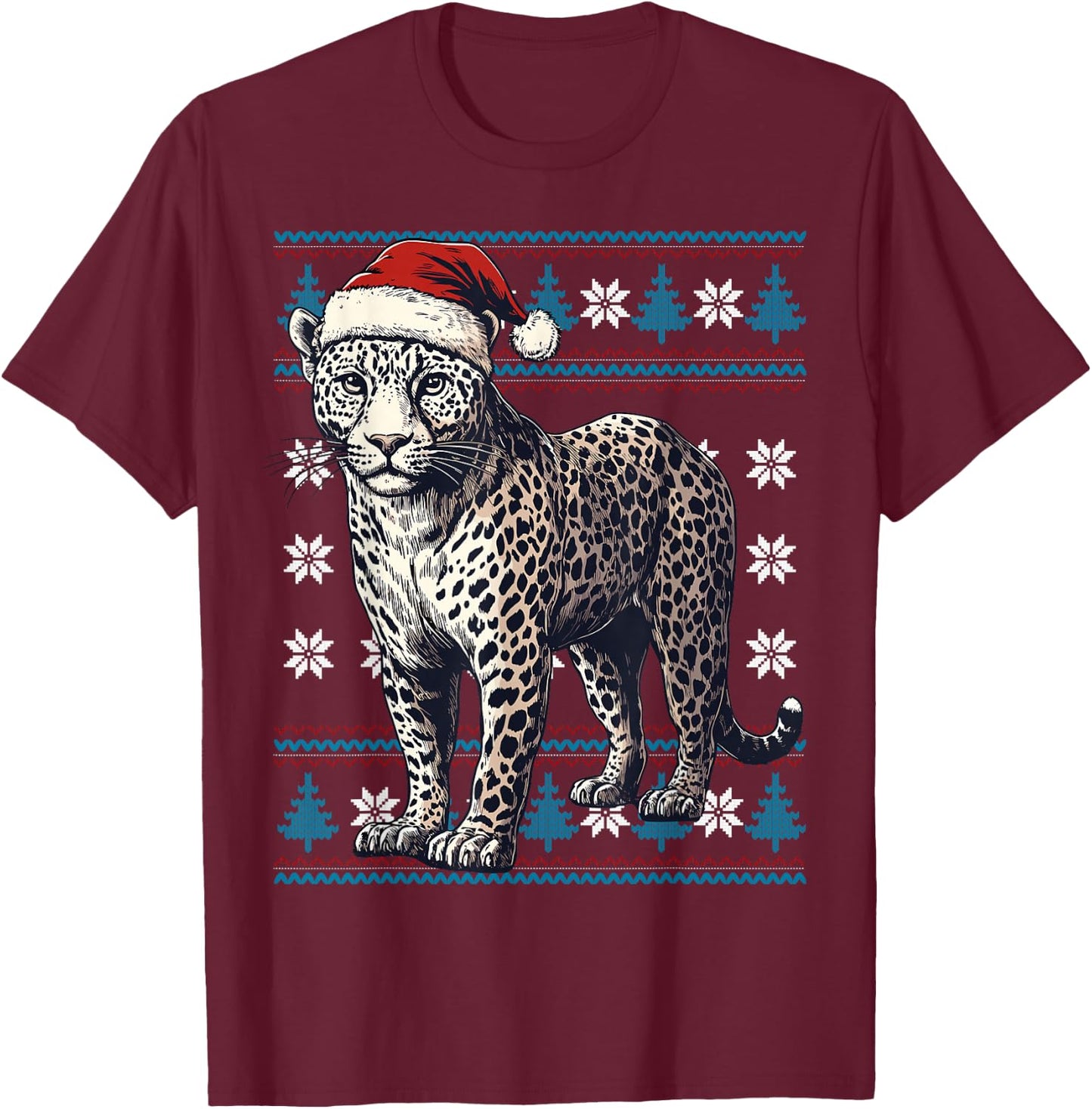 Jaguar Santa Hat Ugly Christmas Sweater Jaguar Lover Xmas T-Shirt - T-Shirt | Maroon