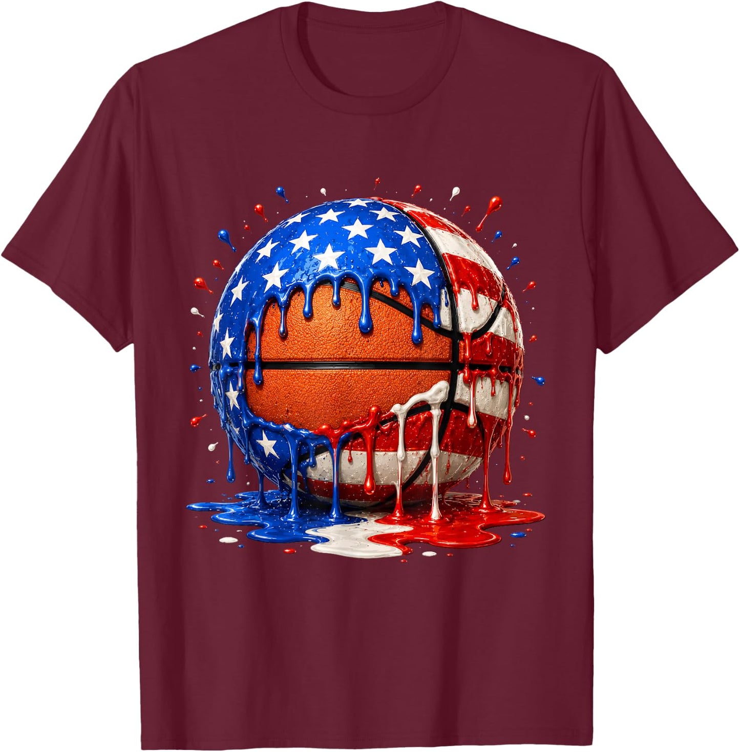 Basketball Ice Cream Drip Patriotic 4th of July T-Shirt - T-Shirt | Maroon