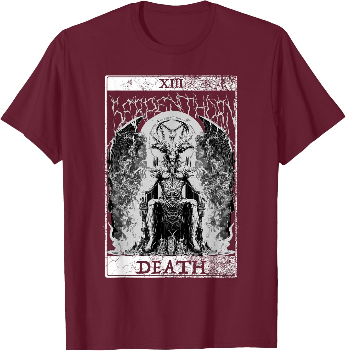 Baphomet Occult Satan Goat Head Tarot Card Death Unholy T-Shirt - T-Shirt | Maroon
