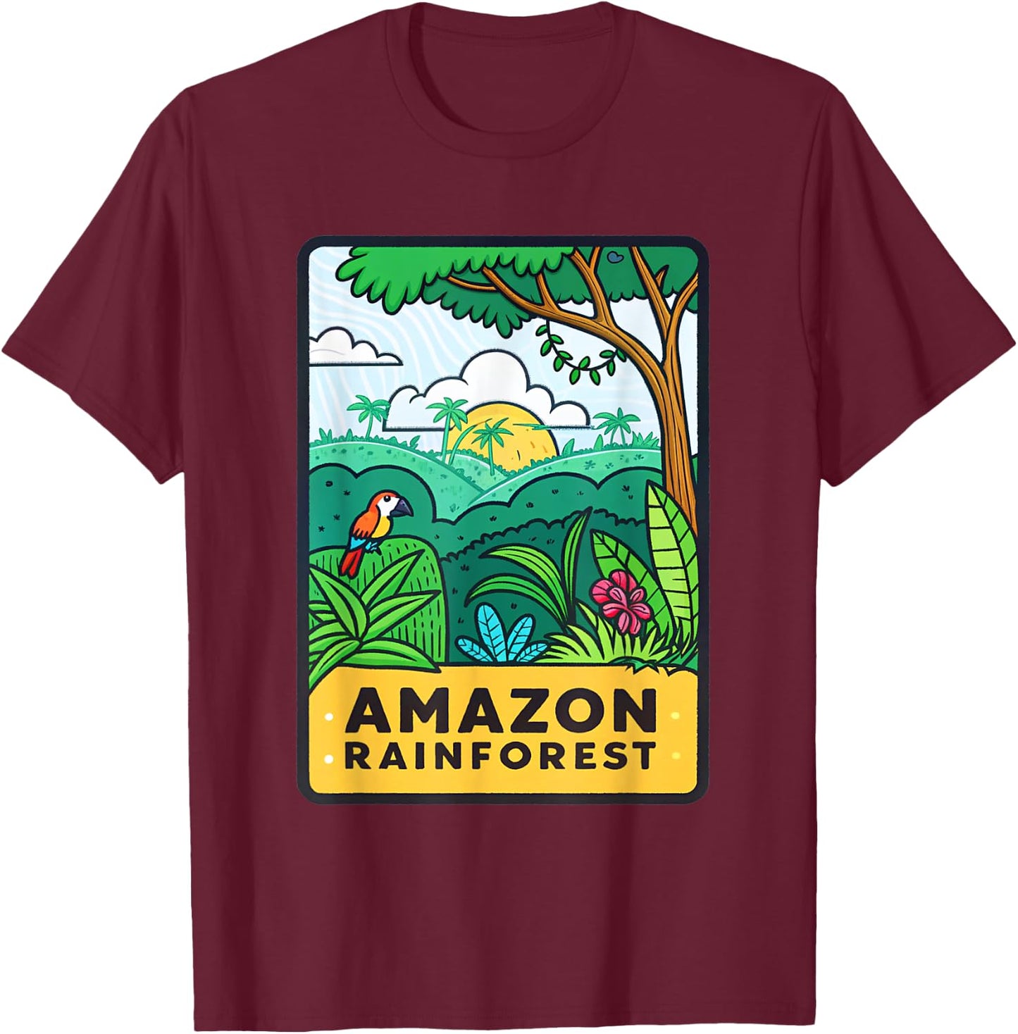 Vibrant Amazon Rainforest Design Nature Inspired T-Shirt - T-Shirt | Maroon